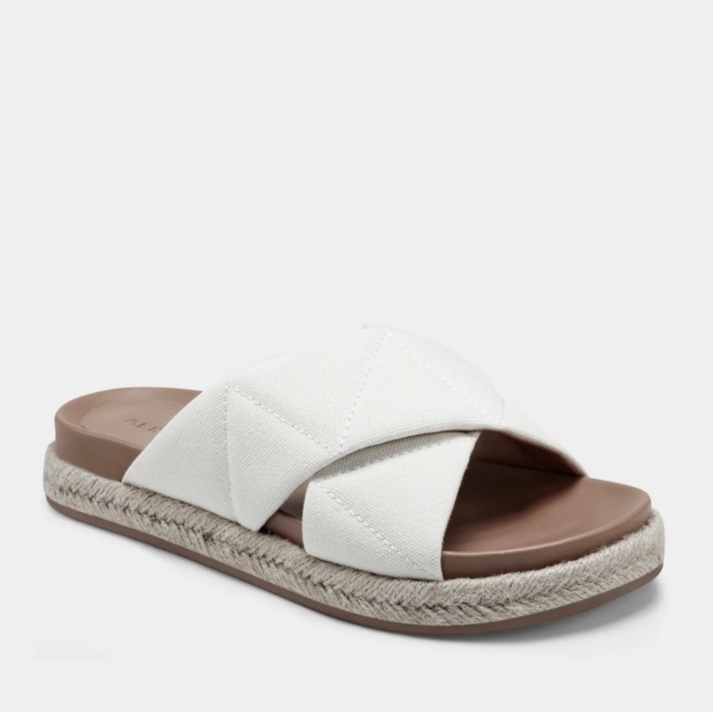 NWT Aerosoles canvas/leather wmns slides/sandals in cream/tan, size 7.5